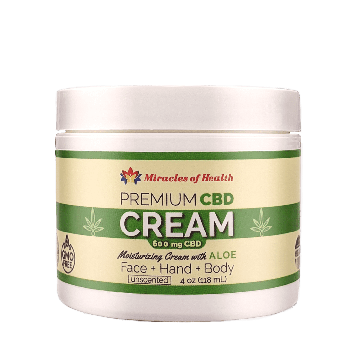 4 oz Unscented Moisturizing Cream with 600mg CBD | Infused with Shae Butter, Aloe, Vitamin E, Cocoa Butter and more