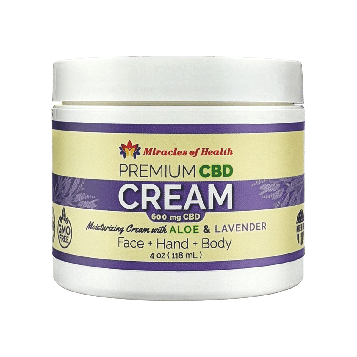 4 oz Lavender Moisturizing Cream with 600mg CBD | Infused with Shae Butter, Aloe, Vitamin E, Cocoa Butter and more