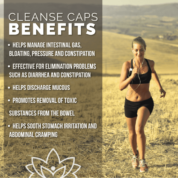 Runner running up a hill with information about the benefits of Cleanse Caps